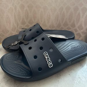 NWT Crocs Iconic Comfort Coast Slide Slip On Sandals Navy Blue Mens US 13